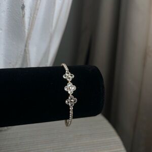 Three silver crystal clover centerpiece gold tennis  Bracelet